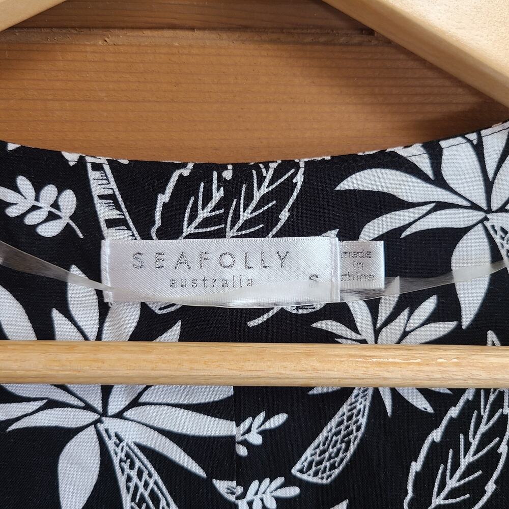 Anthropologie Seafolly Cover Up Kimono Black White Floral Beach Small Swim Boho - Picture 4 of 6